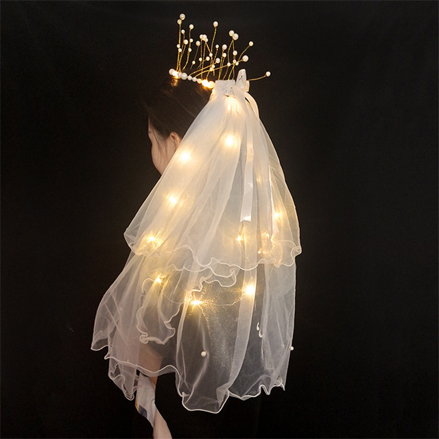 Light Up Wedding Bridal Veil- Crown & white light