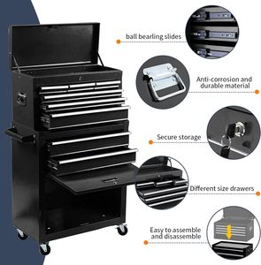 8个抽屉滚动工具柜4轮大容量工具箱，带锁车库仓库工具柜