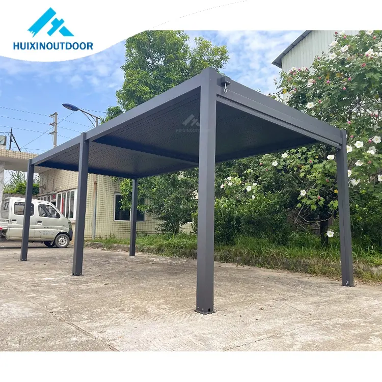 Gazebo de estacionamiento solar Panel lateral Techo solar Jardín al aire libre Metal Aluminio Persiana Pérgola impermeable de aluminio Techo con persiana