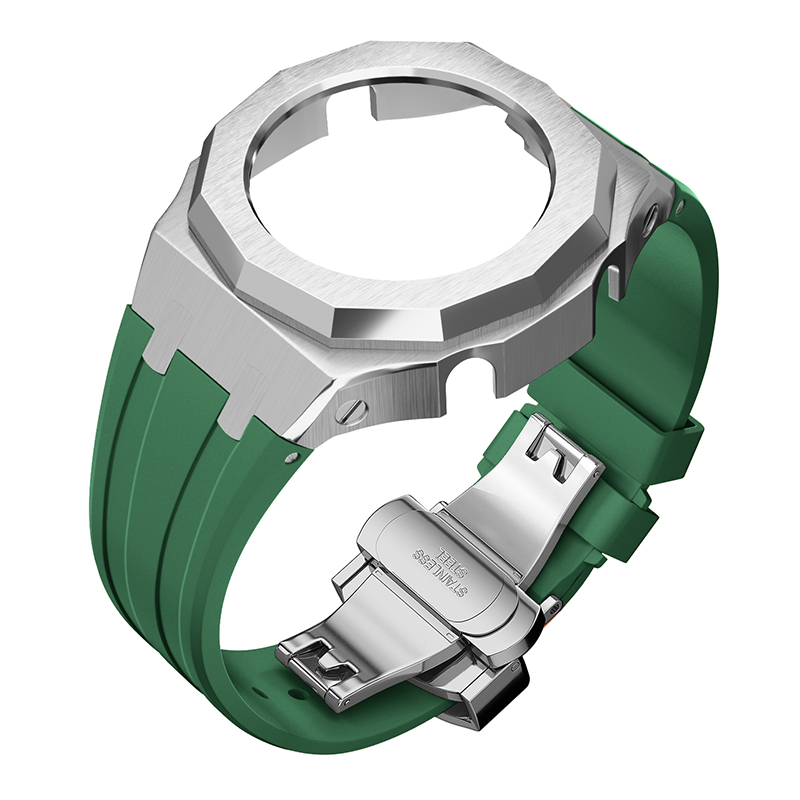 Boîtier argenté - Bracelet vert