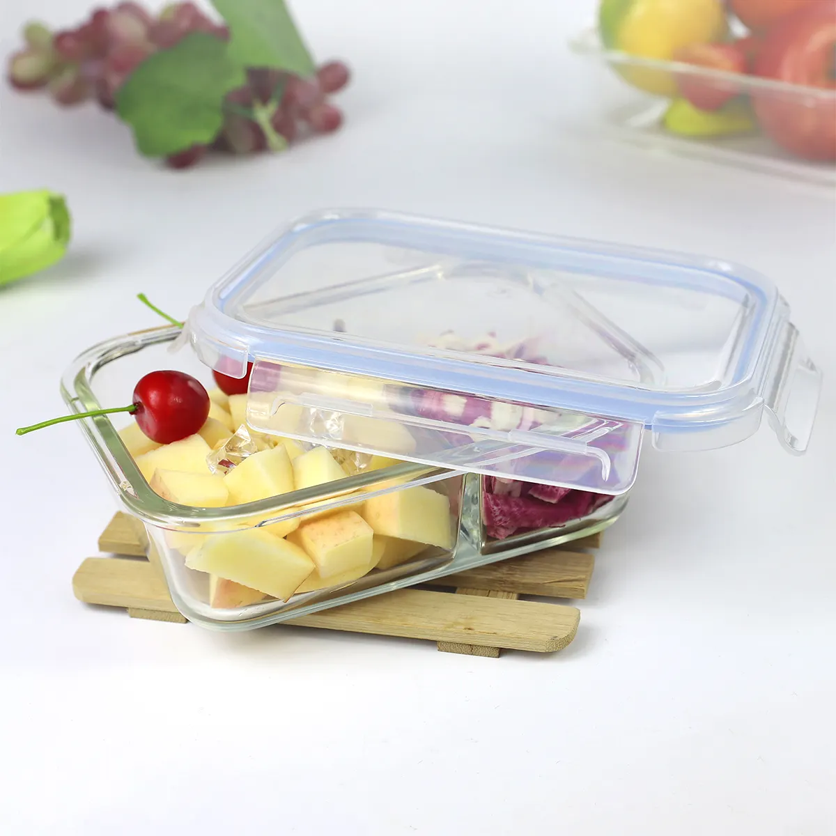 LeHe-Glass Meal Prep Containers 2 Compartimentos Bento Box Lunch Box Set Tapas de bloqueo con utensilio