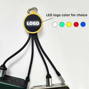 环保竹定制发光二极管标志，带钥匙扣微型USB 3合1充电电缆 - Product Image 3