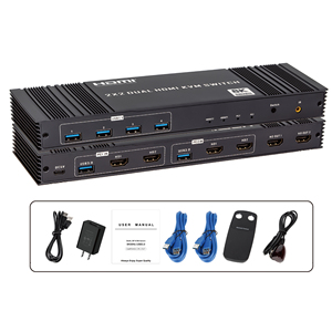 Justlink 2x2 para HDMI Kvm Switch 8K 60Hz Dual Monitor USB KVM Switcher Aleación de aluminio 2 2 2 Computadoras Compartir 2 Monitores Extendidos - Product Image 6