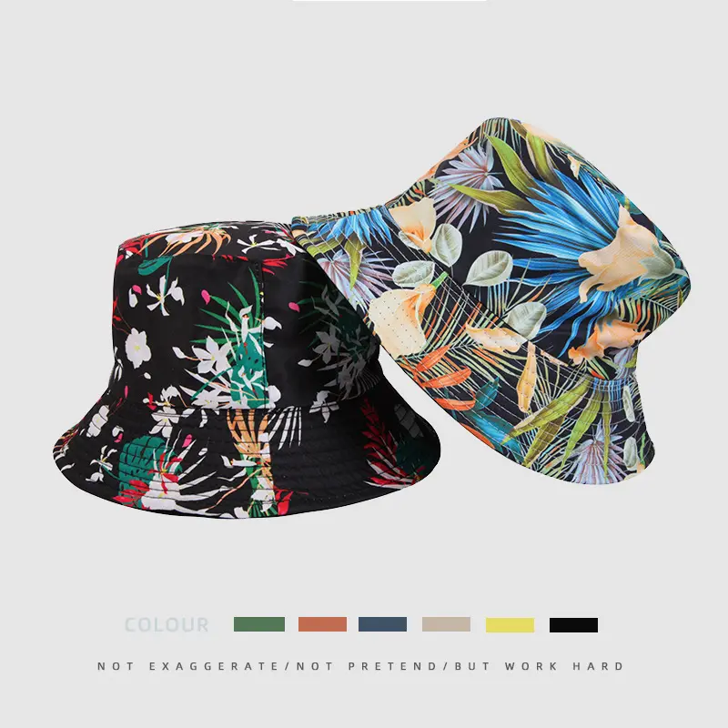 Fashion Cotton Travel Beach Sun Caps Printed Fisherman Hat Unisex Double Side Reversible Bucket Hat