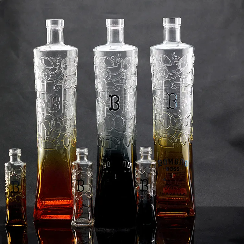 Botellas de vidrio para agua, licor, whisky, botella de vidrio con tapón