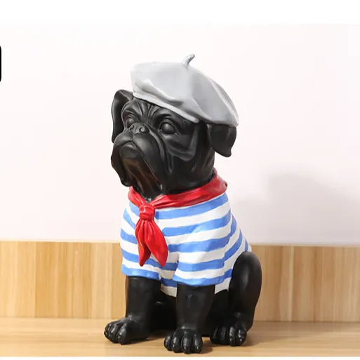 Hars Ponk Staan Zitten Rood Zwart Wit Kleurrijke Mooie Animal Franse Bull Hond Huis Decoratie Vakantie Cadeau Standbeeld Speelgoed
