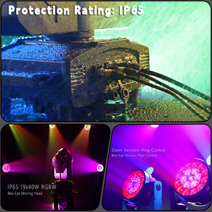 IP65 arı göz 19x40w Led <span class=keywords><strong>Zoom</strong></span> hareketli kafa ışık RGBW 4 1 açık su geçirmez arı göz hareketli kafa sahne ışıkları düğün DJ için