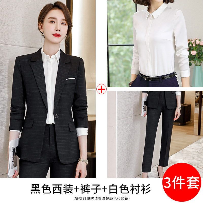 Black suit with white shirt and trousers
