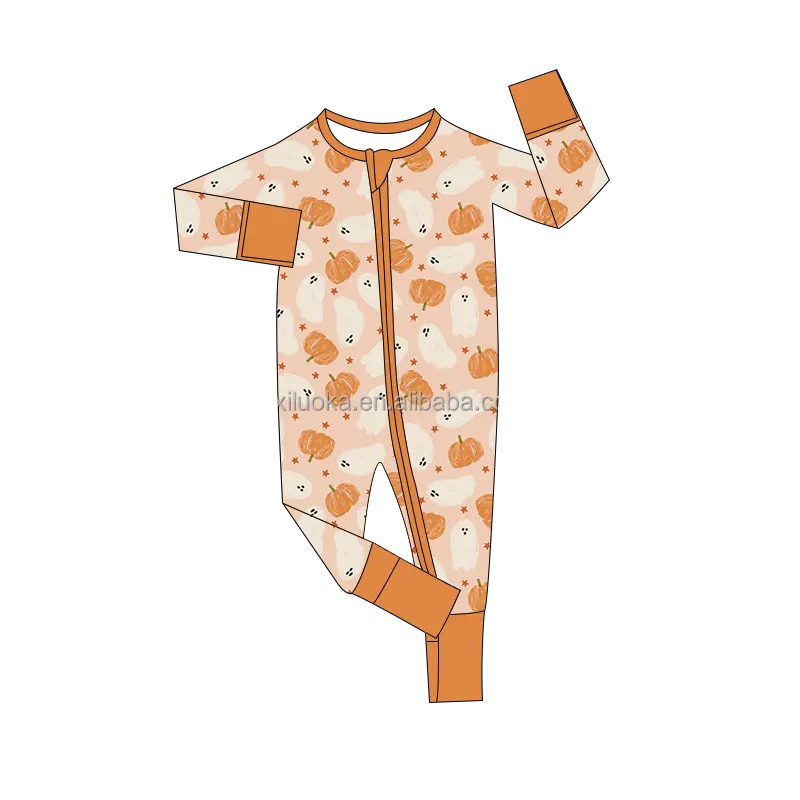 Pagliaccetto di bambù personalizzato per Halloween a manica lunga pigiama morbido e Zippy