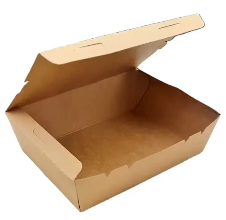 Contenedor de Togo desechable personalizado para restaurante, cajas de embalaje de almuerzo para llevar, caja de embalaje de papel kraft de grado de comida rápida