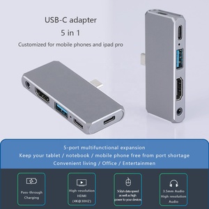 快速5合1 usb-c PD适配器闪电-快速数据传输usb-a 3.0音频麦克风端口4K @ 30Hz 60W 5gb/s Rohs认证铝 - Product Image 4
