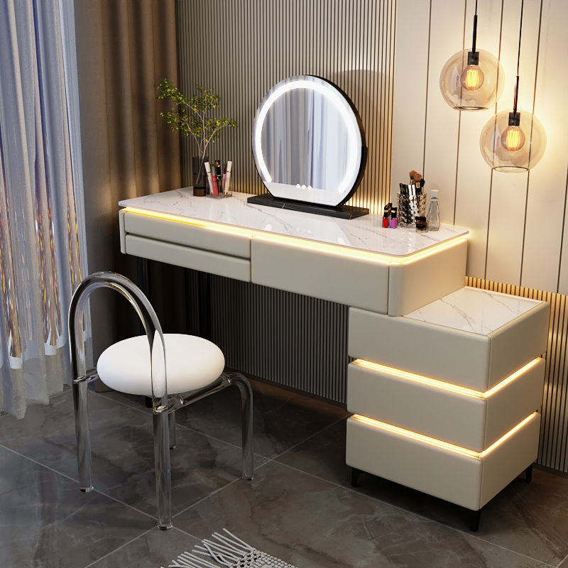 120cm khaki table, cabinet, mirror, acrylic stool