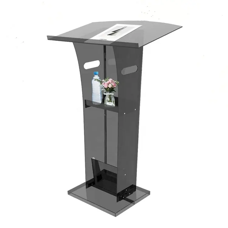 Chaires portables de podium en acrylique noir transparent avec étagère de rangement pour la conférence de classe de mariage d'églises