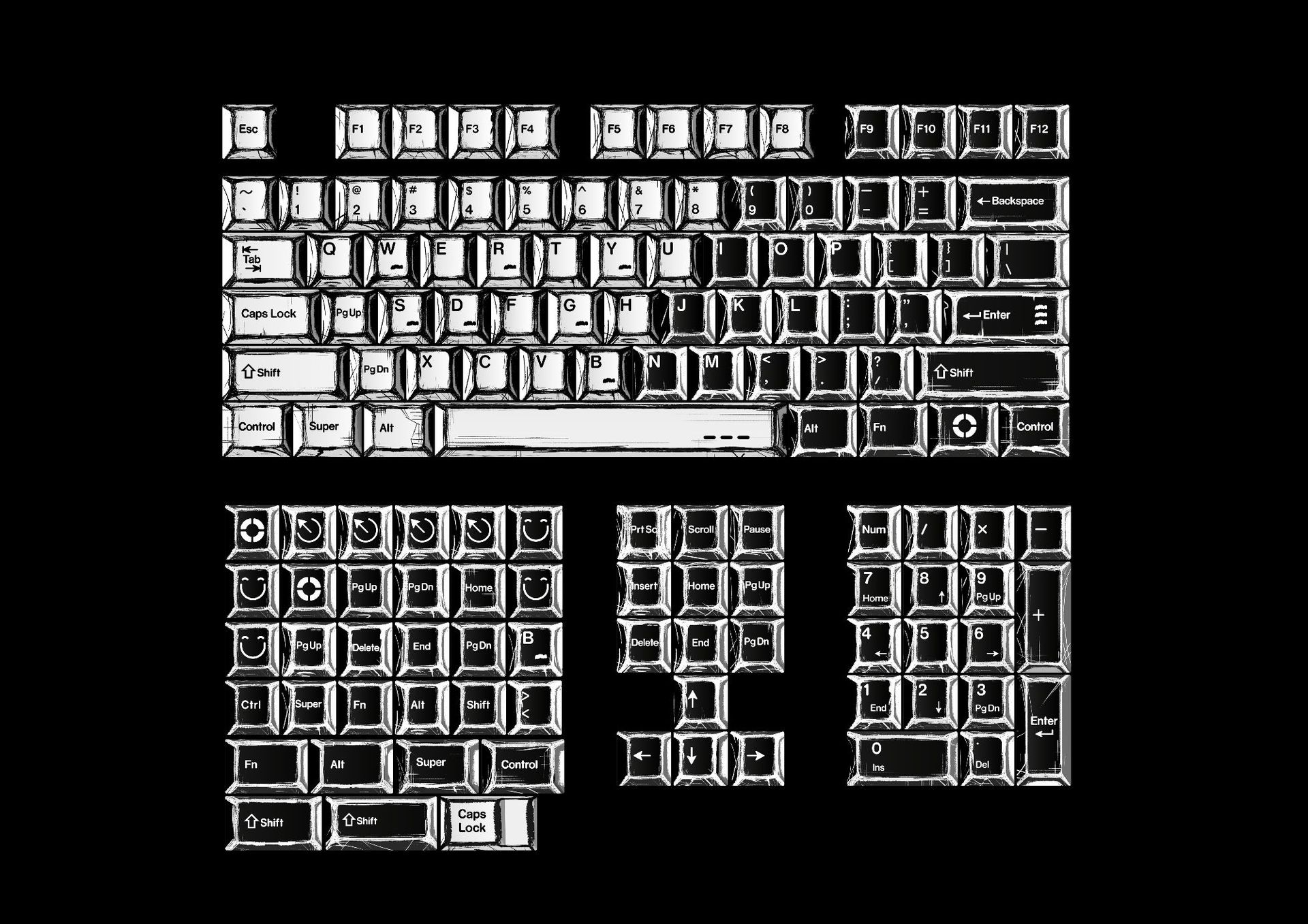 Bande dessinée, lumières mélangées, noir et blanc - 136 clés - sac