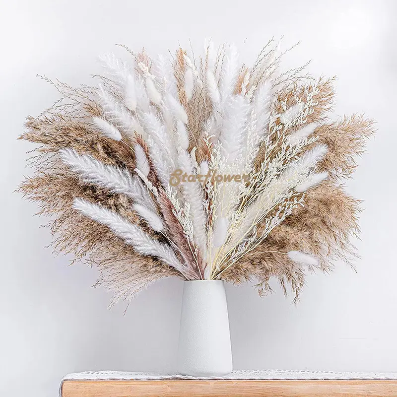 Amazon vendita calda personalizzato 90 pezzi fiori decorativi essiccati pampa erba mix boho naturale essiccato pampa erba bouquet