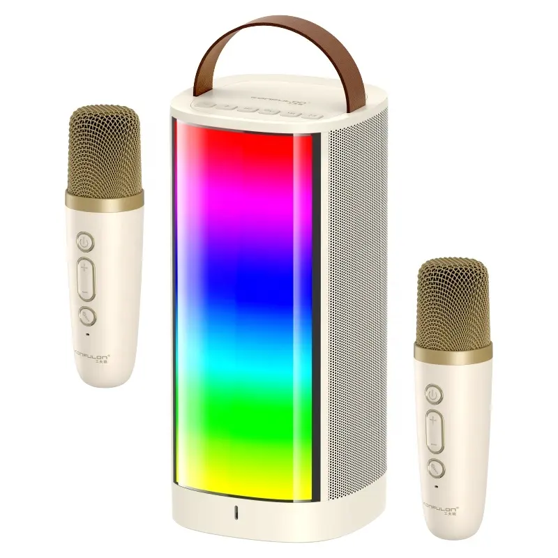 Konfulon 2023 di vendita calda altoparlante Wireless portatile con due microfoni e luce ambientale colorata per la casa Karaoke