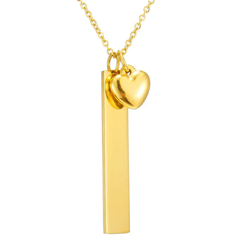 Collana con barra vuota in acciaio inossidabile a basso prezzo con nome incidibile piccola collana d'oro a forma di cuore