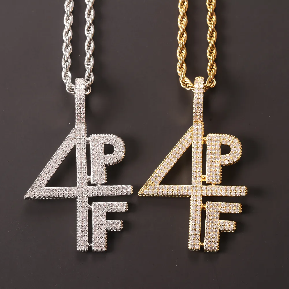 Pendentif Hip Hop européen et américain en cuivre et Zircon avec lettres numériques 4PF pour hommes