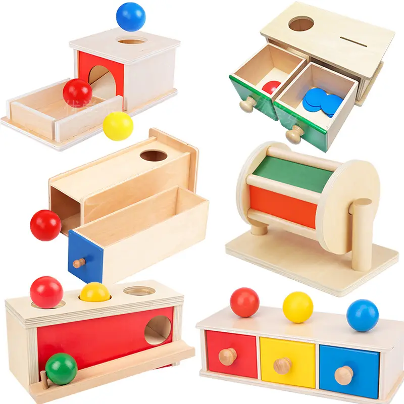 Montessori Brinquedos Ensino Bola De Madeira Gaveta Caixa De Moedas Bebê Educação Precoce Enigma Aprendizagem Brinquedos Crianças Presentes Baby Push Toy