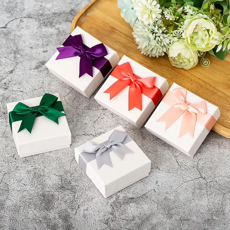 HOVANCI Multi Color Bow Gift Box for Girls Custom Ribbon Jewelry Box Necklace Earring Bracelet Ring Jewelry Box with Sponge