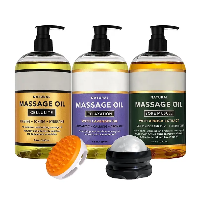 Cellulite Sore Muscle Lavender Relaxation Massage Oils with Roller Massage Ball and Massager Mitt