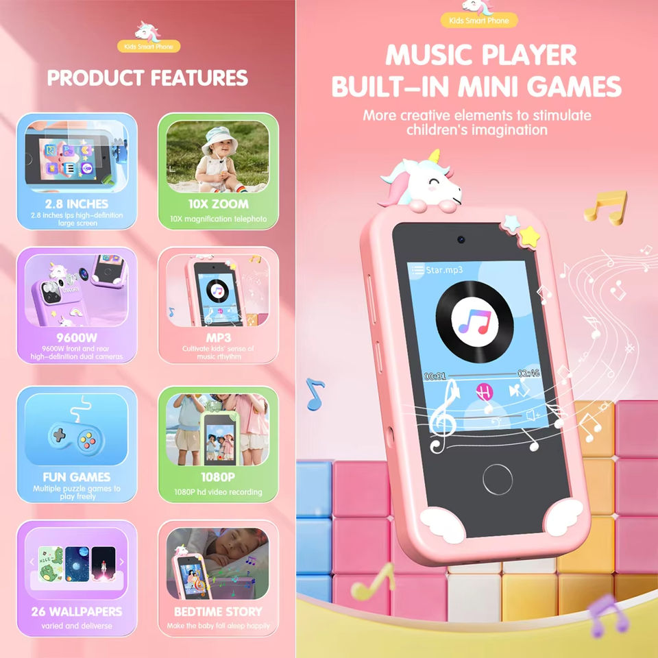 Jumon 2025 New Cheap Phones Kid Toy Multiple Games Mode MP3 Music Touch Screen Mini Smart Phone for Kids