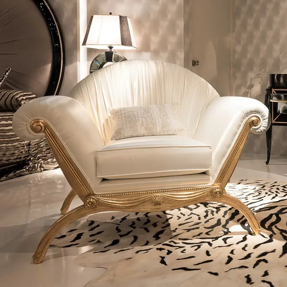 Neoklasik altın yaprak koltuk lüks klasik ev mobilya fransız tarzı antika koltuk