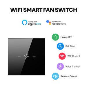 XZJ Estilo Quente Elétrico UE EUA Parede Vidro Temperado Tuya WIFI APP Controle Remoto 240V <span class=keywords><strong>Touch</strong></span> Fan Speed Controller Smart <span class=keywords><strong>Switch</strong></span>
