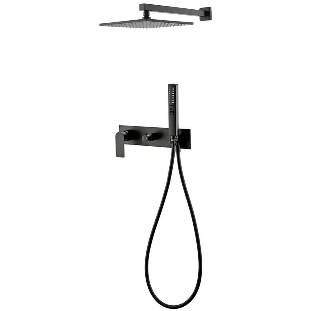 Whole Sale Bathroom Thermostatic Black Brass Wall Concealed Shower Mixer Faucet Set