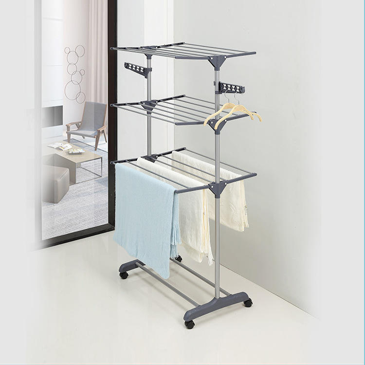 Single-column three-tier clothes drying rack (gray)