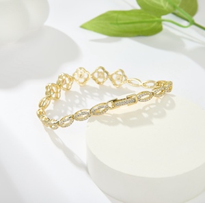 14K 18Kカラット金メッキノンターニッシュテニスブレスレット女性用おしゃれ4クローバー高級ユニークなハンドブレスレット