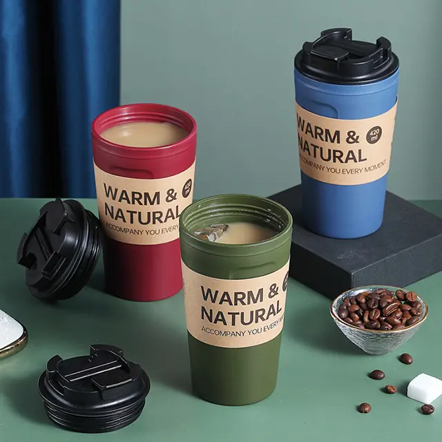 حار بيع 14oz مخصص قابلة لإعادة الاستخدام معزول كوب قهوة للسفر صديقة للبيئة أكواب قهوة للسفر مع غطاء