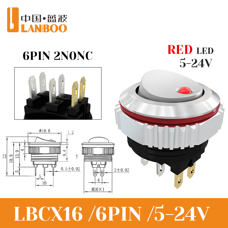 6-pin 5-24v silver red