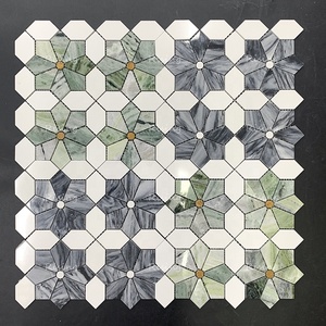 Màu xanh lá cây đá cẩm thạch bằng tia nước Gạch <span class=keywords><strong>Mosaic</strong></span> khách sạn nhà hàng ban công phòng tắm quán cà phê nhà bếp ngoài trời sử dụng sàn đá gạch - Product Image 5