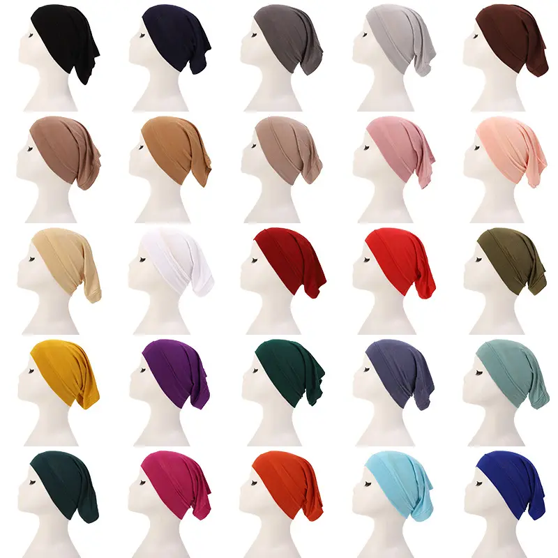 Chapéu mercerizado monocromático de algodão, chapéu de baixo feminino, cor sólida, hijab, malásia