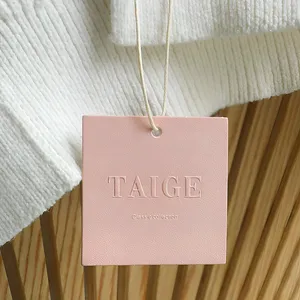 Kabartmalı kare giyim moda kadın giyim salıncak giysi etiketi lüks özel Logo kıyafet askı etiket giysi etiketi pembe ayakkabı kağıt