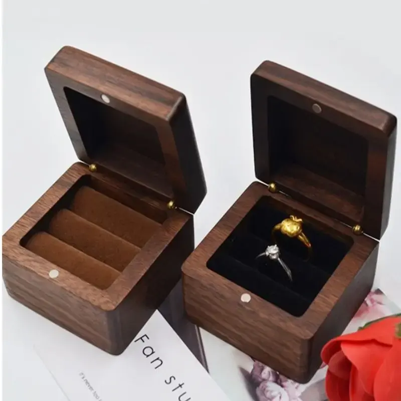 Kotak perhiasan grosir kotak kemasan perhiasan Logo kustom kayu mewah kotak cincin