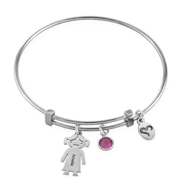 Joyería con nombre de cumpleaños personalizada, brazalete de cascabel de Plata de Ley 925, pulsera con amuleto ajustable, juego de regalo para bebé recién nacido