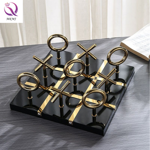 Yüksek kalite dekoratif satranç seti siyah beyaz XO satranç oyunları oyuncaklar Metal Tic Tac Toe satranç tahtası dekor oyna - Product Image 3