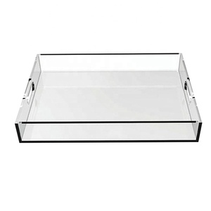 杰瑞矩形托盘亚克力12x 16英寸透明托盘塑料Lucite托盘带手柄 - Product Image 2