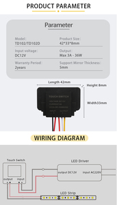 12V 3A 36w单色三色触摸传感器开关，用于化妆镜浴室 - Product Image 3
