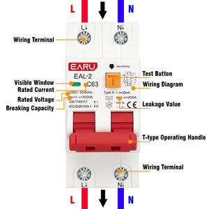 AC 230V 400V a tipo RCBO RCCB MCB Disyuntor de corriente Residual electrónico sobre corriente corta 30mA protección contra fugas EAL-2-A - Product Image 5