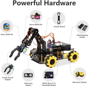 ACEBOTT 5DOF Smart Robot Arm Car Kit 4WD Fernbedienung Auto Arduino/Python/Block ly kompatibles STEM Education Science Coding Kit