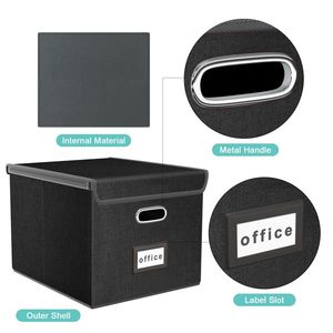 升级后的便携式文件收纳盒带盖大亚麻悬挂办公文件收纳盒 - Product Image 3