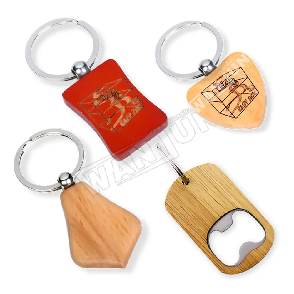Custom Logo Blank Wood Key Chains Wood Metal Key Chain Wooden Bottle Opener Key Chain