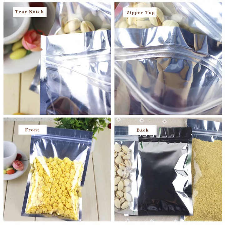 In Stock Heat Seal Flat Pouch Bags With One Side Clear Transparent Window Aluminum Foil Zip Lock Food Packaging Pouch