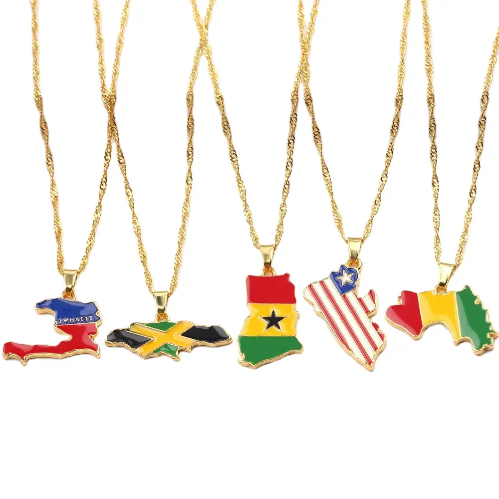 Personalizado Francia Afgano Irak Palestina Los Países Bajos Haití Maryland Líbano África Español Puerto Rico Bandera Mapa Colgante Collar