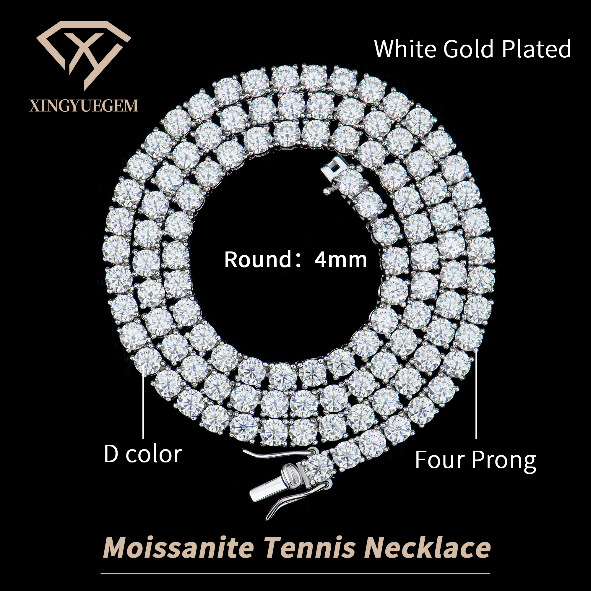 Chapado en oro blanco de 4 mm.