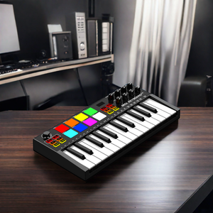 Controlador de teclado Midi de 25 teclas, Mini máquina portátil Beat Maker con almohadillas de tambor retroiluminadas, sensible a la velocidad