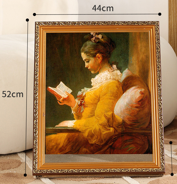 Fille de lecture + cadre vintage
